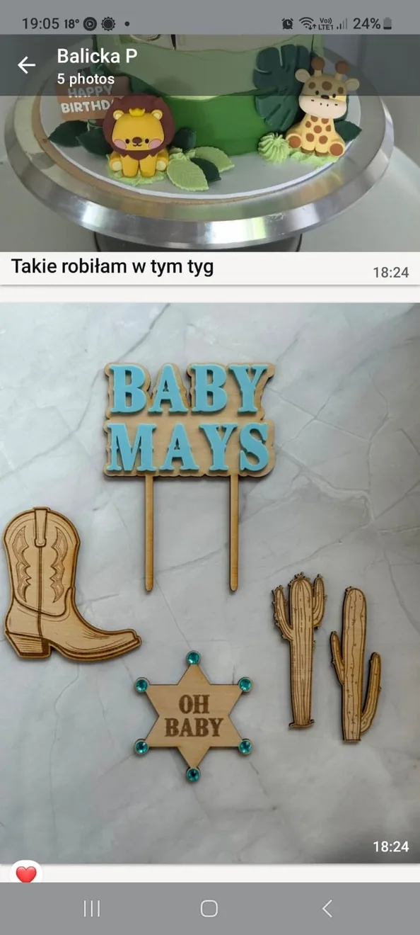 Wooden Baby Mays cowboy baby shower set with boot, cactus and sheriff badge